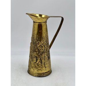 VTG ELPEC Large 10.5" Hammered Brass Pitcher w-Colonial Tavern Scene - England